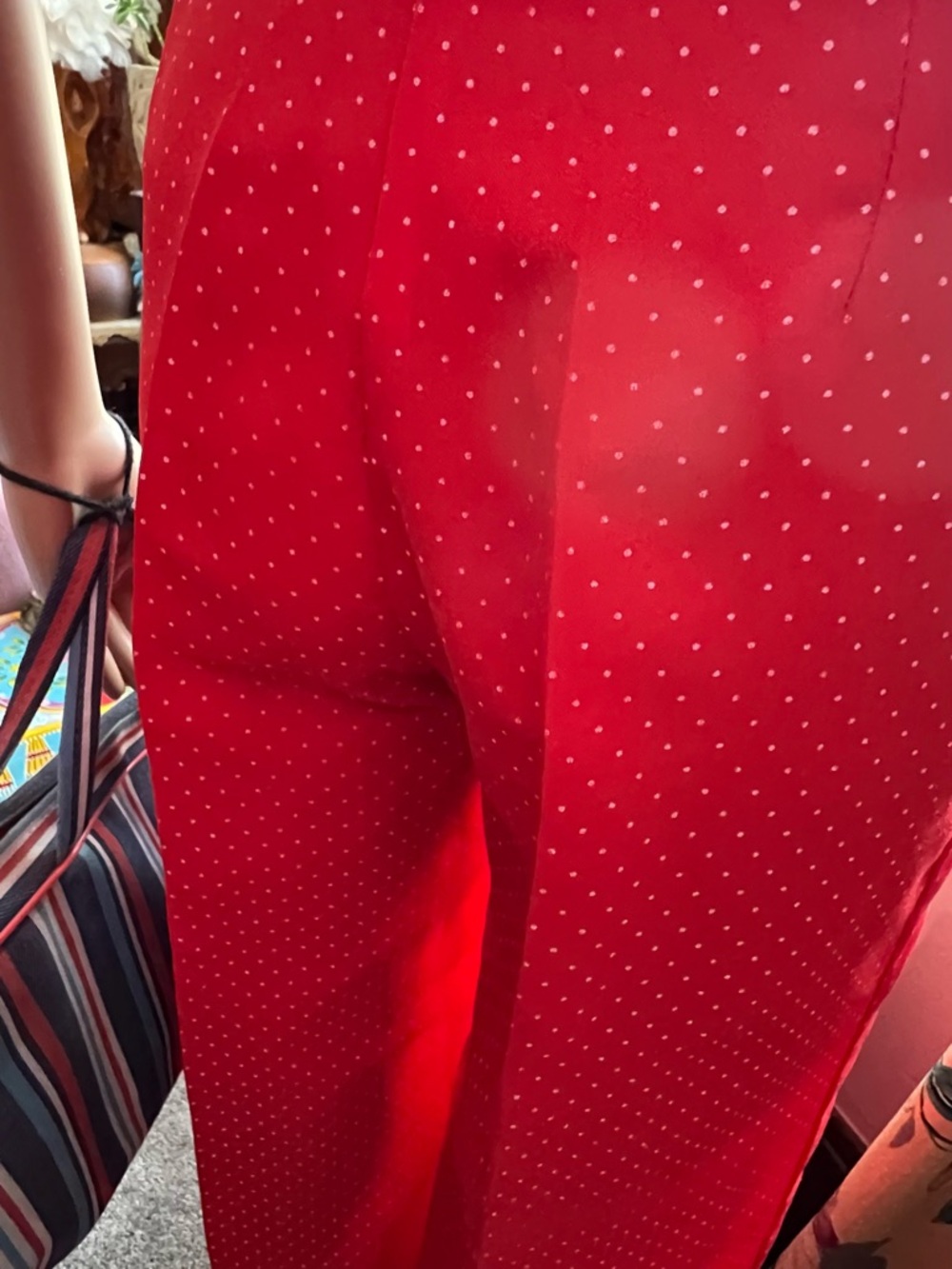 Vintage Handmade Wide Leg Red Polka-Dot Pants - Women's Stylish High-Rise - Picture 6 of 16